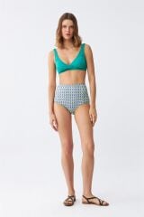 Akbeniz Kadın Yeşil Pedli Geometrik Desenli Yüksek Bel Bikini Takımı