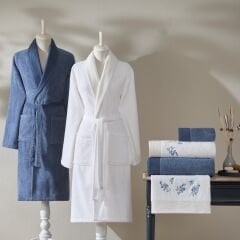 Taç Sky Pure Cotton Pamuk Aile Bornoz Seti Beyaz Denim