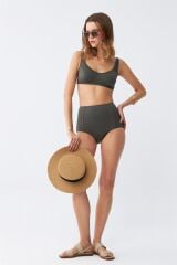 Akbeniz Kadın Basic Haki Pedli Yüksek Bel Bikini Takımı
