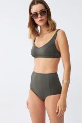 Akbeniz Kadın Basic Haki Pedli Yüksek Bel Bikini Takımı