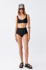 Akbeniz Kadın Siyah Pedli Kare Yaka Yüksek Bel Bikini Takımı