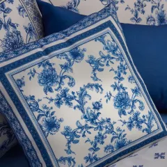 Karaca Home Rosario Püsküllü Dolgulu Kırlent 45X45 cm Mavi Beyaz