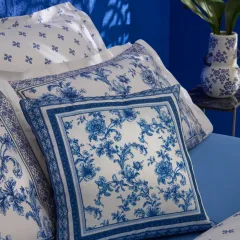 Karaca Home Rosario Püsküllü Dolgulu Kırlent 45X45 cm Mavi Beyaz