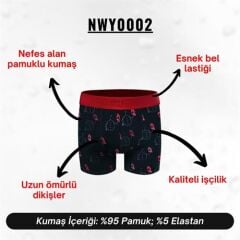 Yılbaşı Desenli Kırmızı Boxer