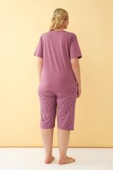 Akbeniz Kadın Mürdüm “Make a Wish” Yazılı Büyük Beden Kapri Pijama Takımı