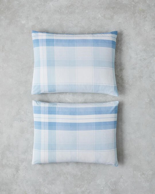Modern Check Pamuklu 2'Li Yastık Kılıfı 50x70 Cm Mavi