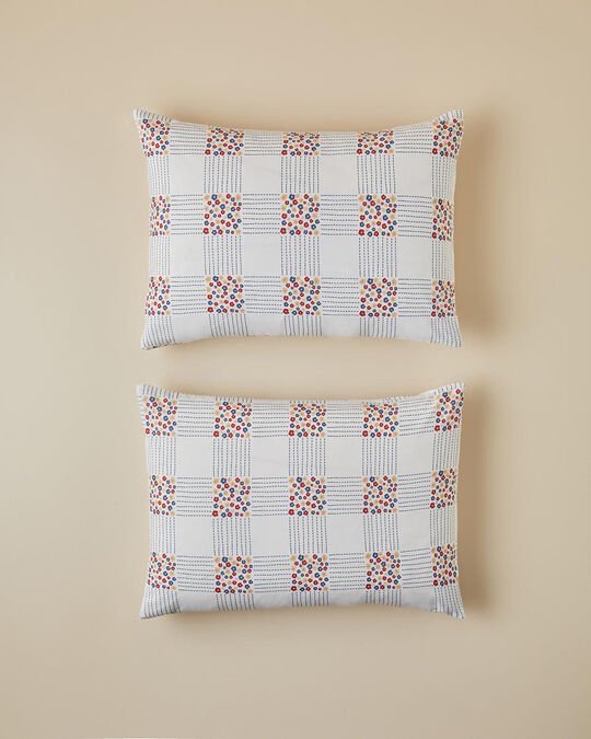 Daisy Plaid Kolay Ütülenir 2'Li Yastık Kılıfı 50x70 Cm Kırmızı - Mavi